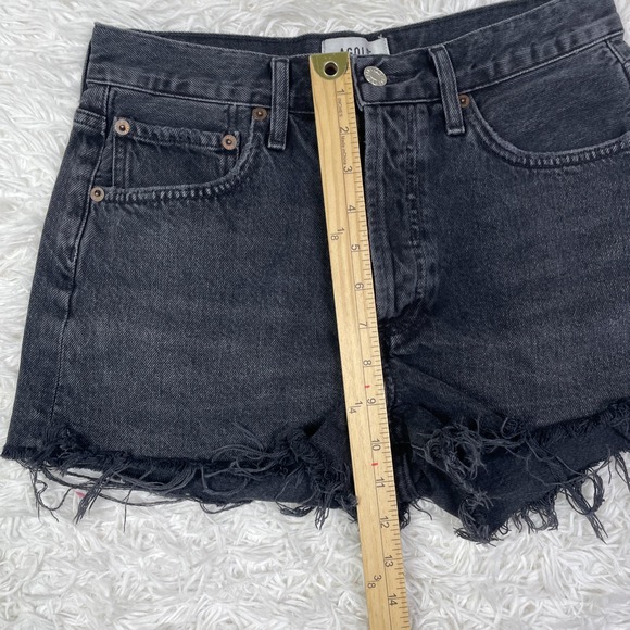 Agolde Shorts Womens 25 Black Denim Cut Off‎ Jeans High Waist Button Fly Frayed - Picture 9 of 14
